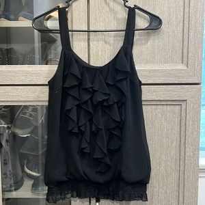 White House Black Market, lined, sleeveless, ruffle front blouse